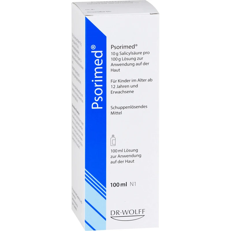 Psorimed , 10 g Salicylsäure pro 100 g Lösung zur Anwendung auf der Haut (10 % Salicylsäure), 100 ml Lösung