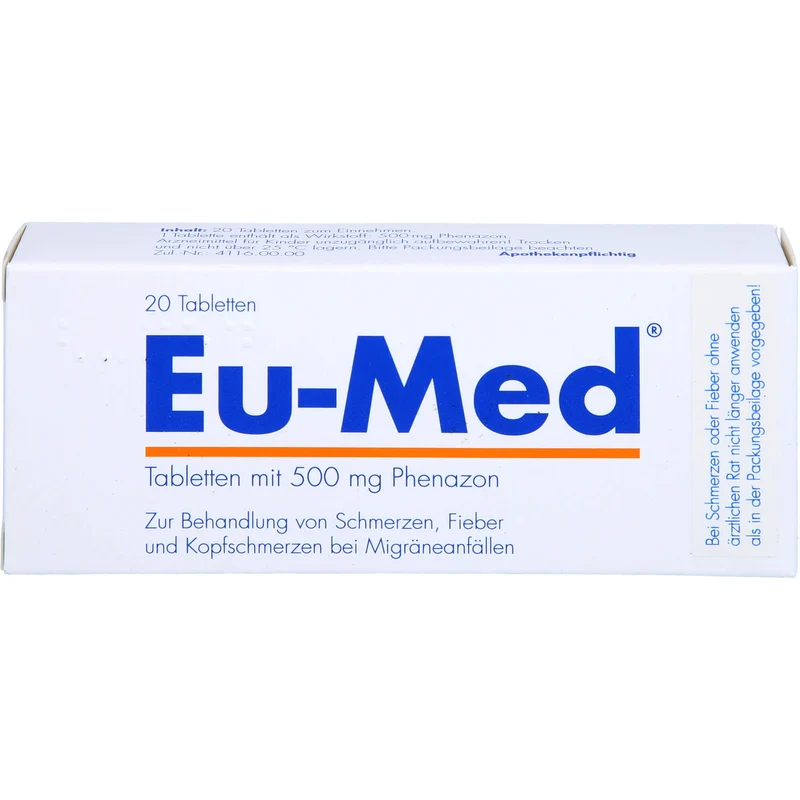 Eu-Med Pharmore Tabletten mit 500 mg Phenazon bei Schmerzen und Fieber, 20 St. Tabletten