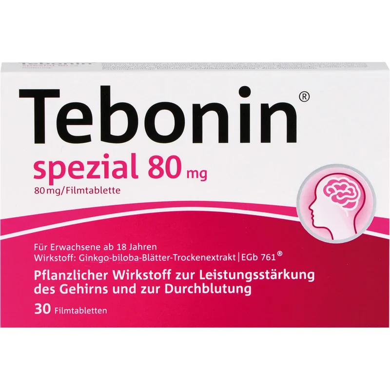 Tebonin spezial 80 mg Filmtabletten zur Leistungsstärkung des Gehirns und zur Durchblutung, 30 St. Tabletten