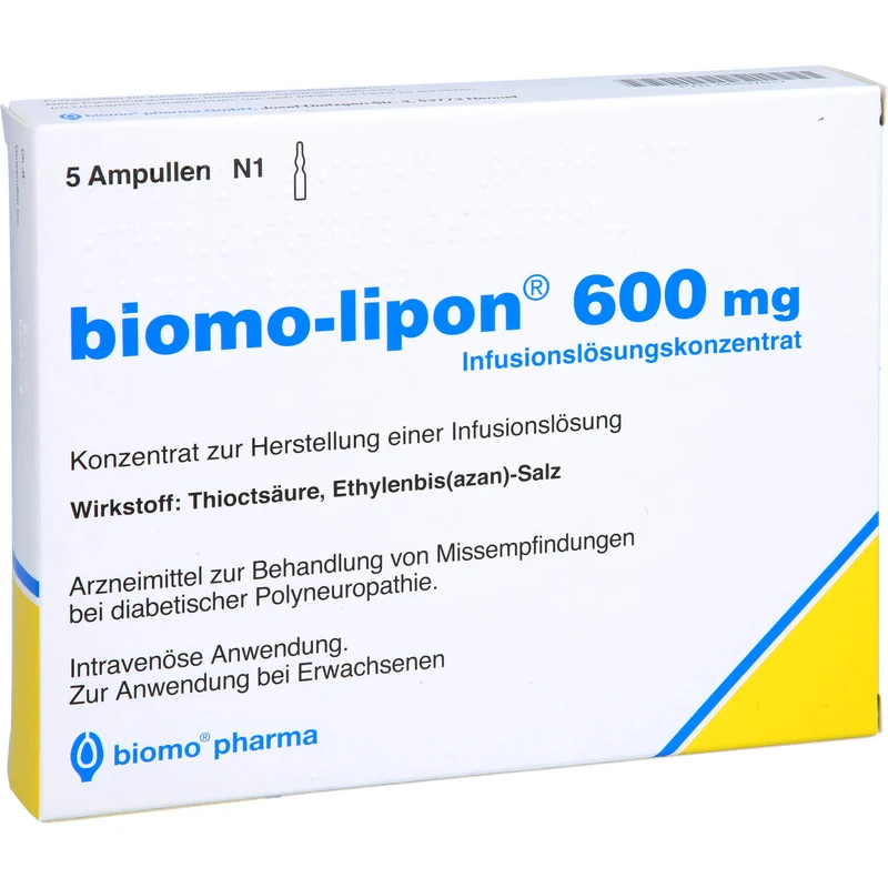 Biomo-Lipon 600 mg Infusionslösungskonzentrat bei diabetischer Polyneuropathie, 5 St. Ampullen