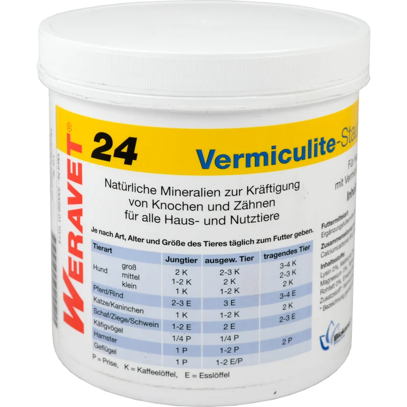 WERAVET Vermiculite-Staufen zur Kräftigung von Knochen und Zähnen für alle Haus-und Nutztiere, 1000 g Pulver