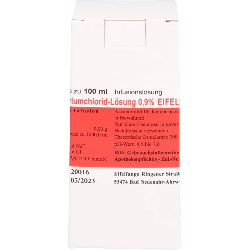 Isotonische Natriumchlorid-Lösung 0,9 % EIFELFANGO zur Flüssigkeits- und Elektrolytsubstitution, 100 ml Lösung