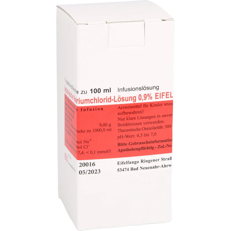 Isotonische Natriumchlorid-Lösung 0,9 % EIFELFANGO zur Flüssigkeits- und Elektrolytsubstitution, 100 ml Lösung