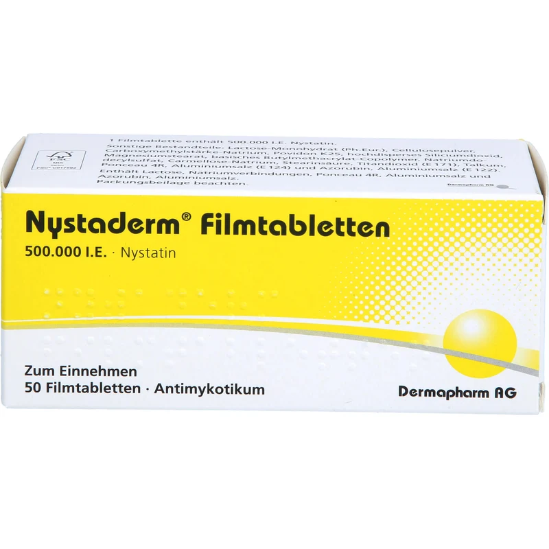 Dermapharm Nystaderm Filmtabletten bei nystatinempfindlicher Hefepilzinfektionen, 50 St. Tabletten