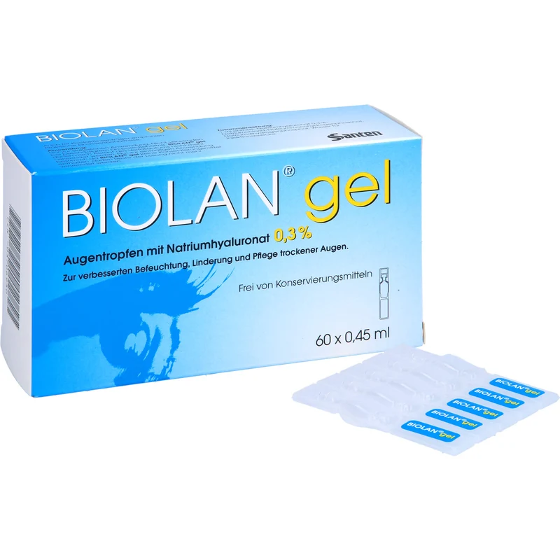 Biolan Gel Augentropfen mit Natriumhyaluronat für beanspruchte und strapazierte Augen, 60 St. Lösung