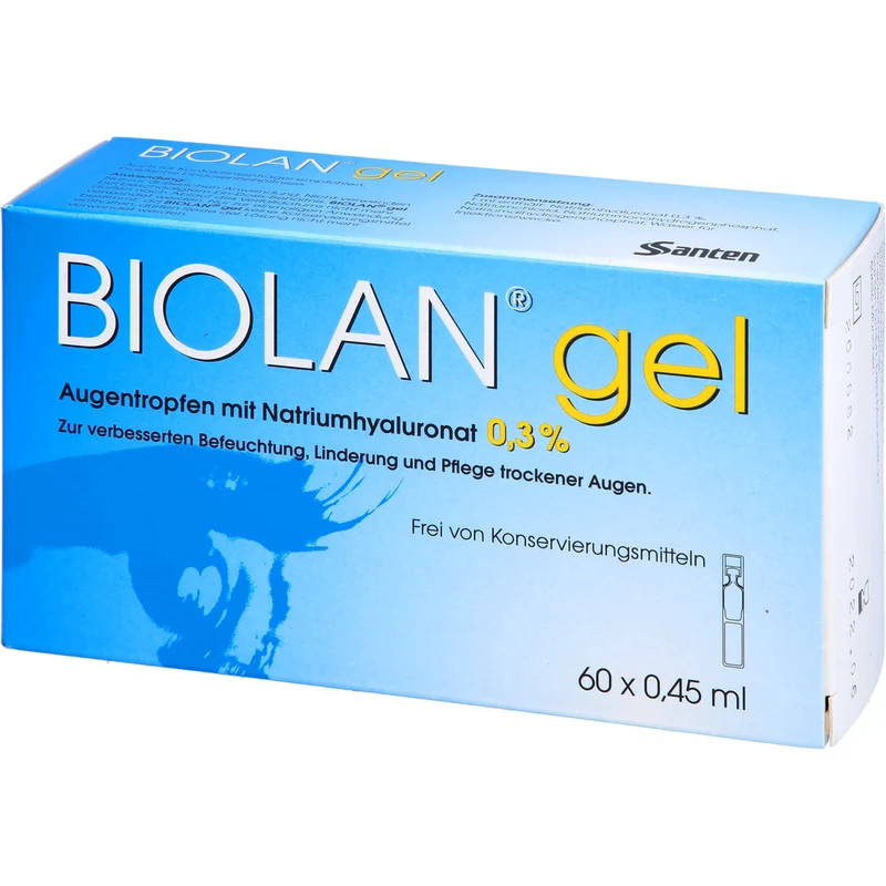 Biolan Gel Augentropfen mit Natriumhyaluronat für beanspruchte und strapazierte Augen, 60 St. Lösung