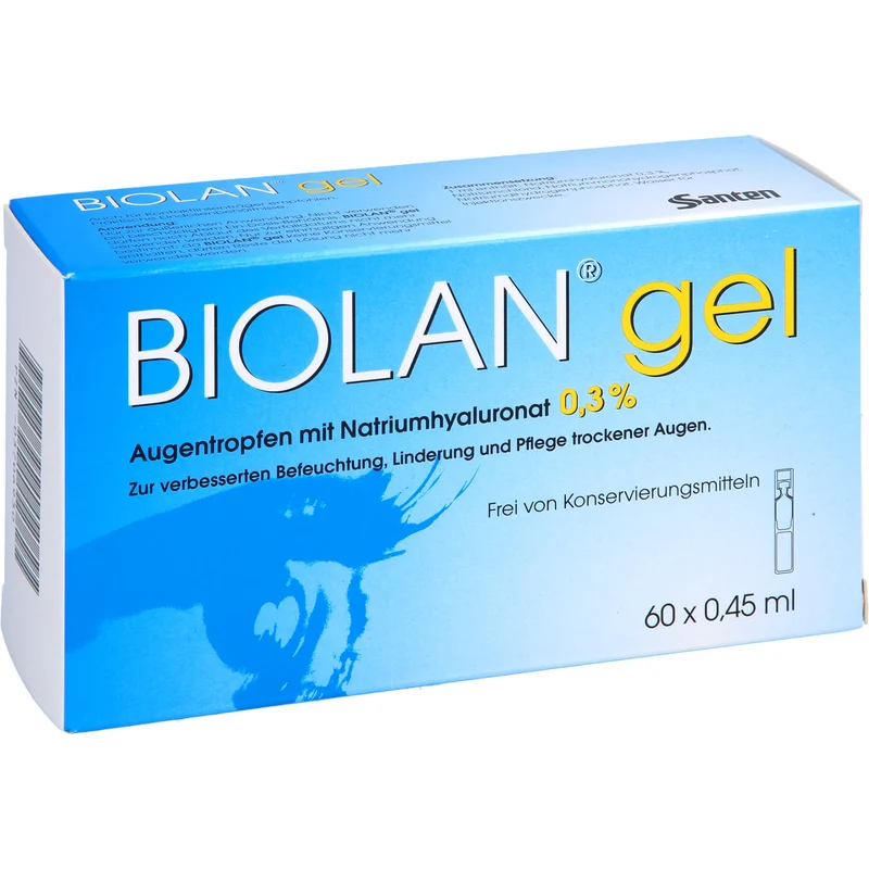 Biolan Gel Augentropfen mit Natriumhyaluronat für beanspruchte und strapazierte Augen, 60 St. Lösung