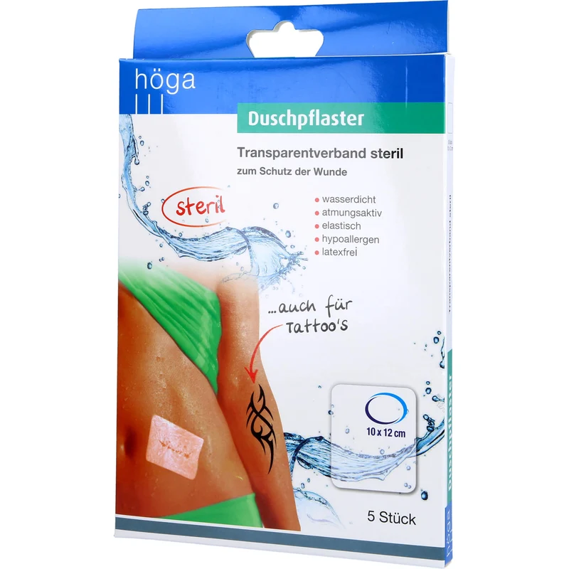 Höga Duschpflaster steriler Transparentverband 10 cm x 12 cm, 5 St. Pflaster