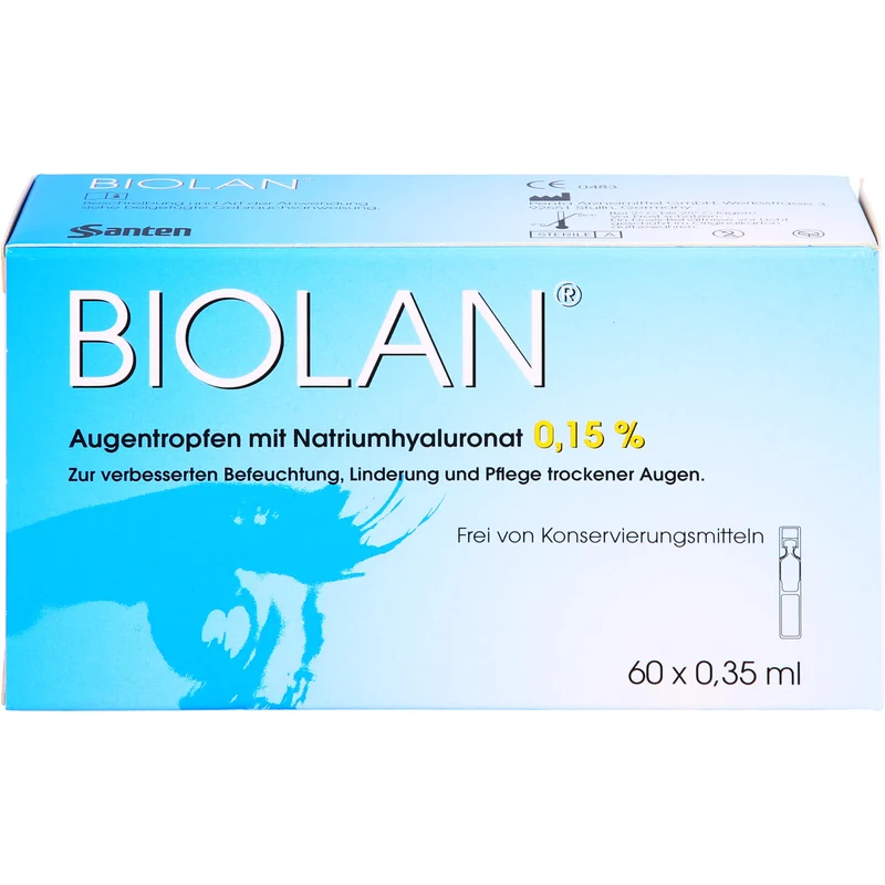 Biolan Augentropfen zur verbesserten Befeuchtung, Linderung und Pflege trockener Haut, 60 St. Einzeldosispipetten