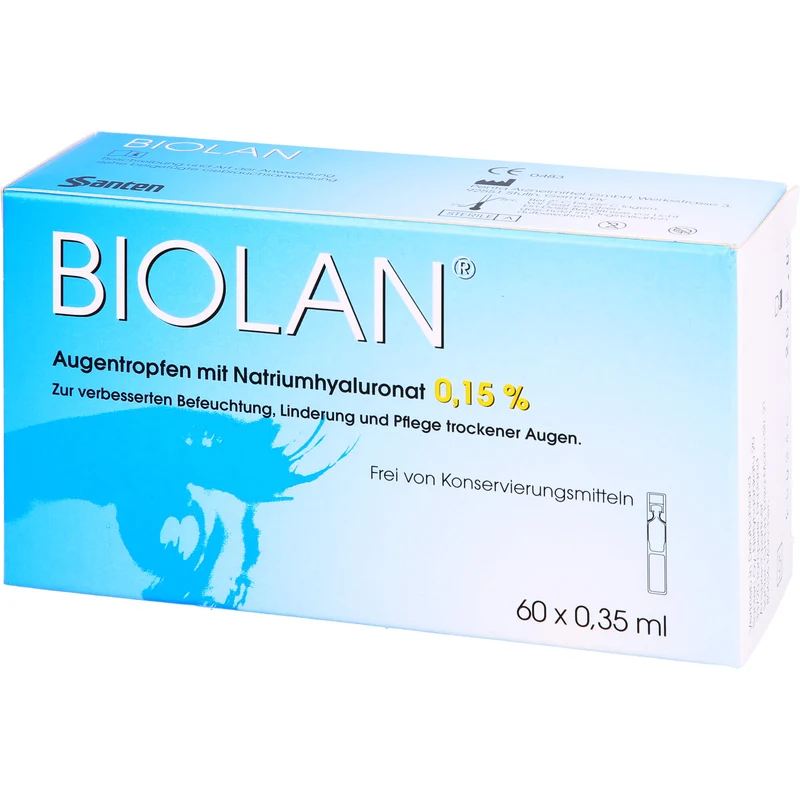 Biolan Augentropfen zur verbesserten Befeuchtung, Linderung und Pflege trockener Haut, 60 St. Einzeldosispipetten