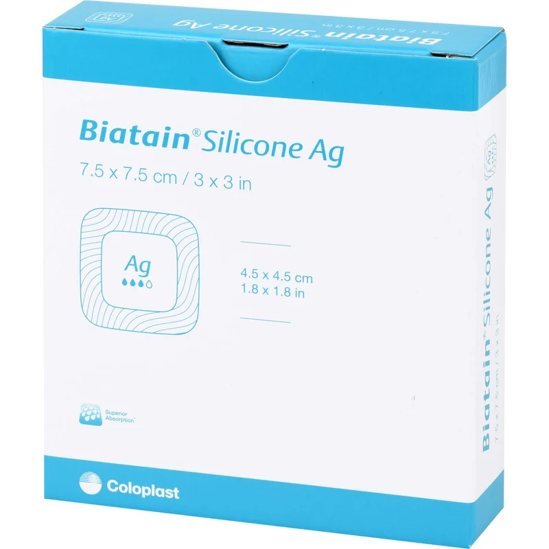 Biatain Silicone Ag Schaumverband mit Silber 7,5 cm x 7,5 cm, 5 St. Wundauflagen