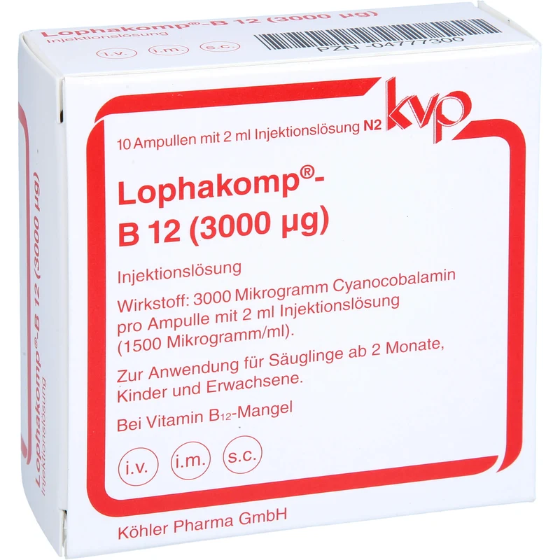 Lophakomp-B12 (3000 µg) Ampullen zur parenteralen B 12-Therapie in Depotform, 10 St. Ampullen