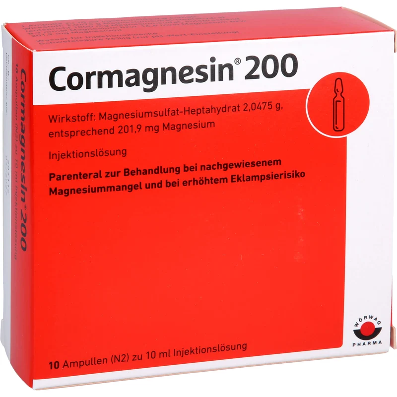 Wörwag Cormagnesin 200 Injektionslösung zur Therapie eines Magnesiummangels, 10 St. Ampullen