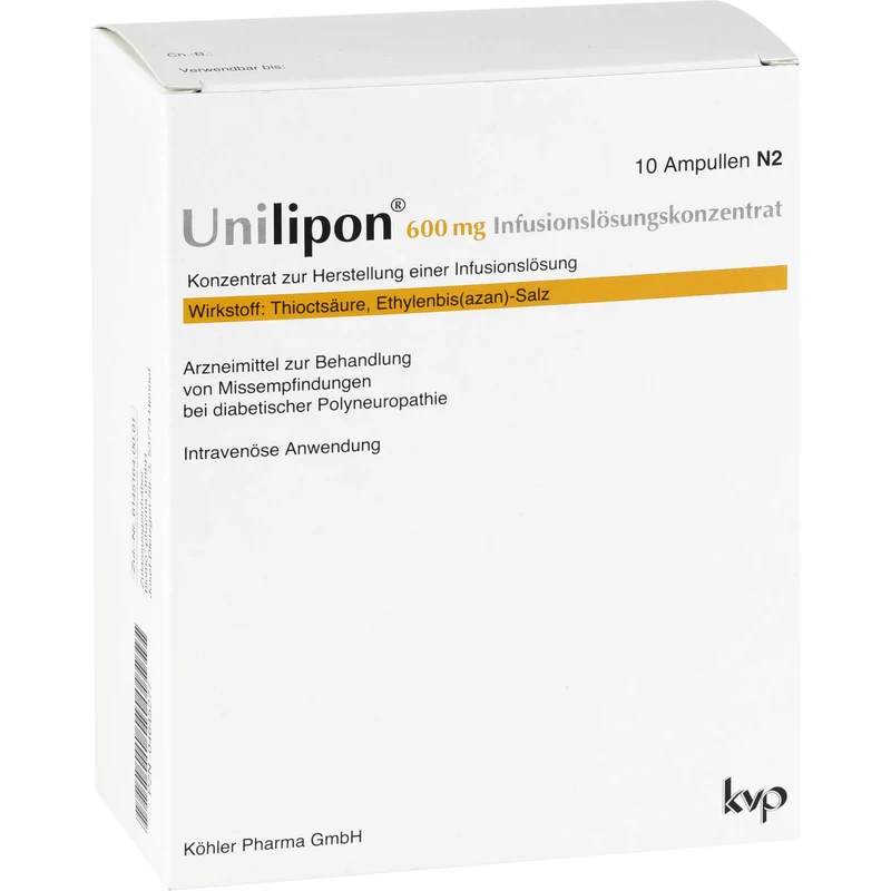 Unilipon 600 mg Infusionslösungskonzentrat bei Missempfindungen bei diabetischer Polyneuropathie, 10 St. Ampullen