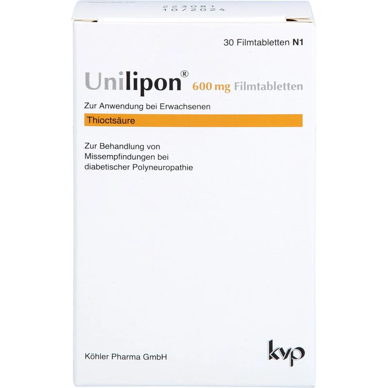Unilipon 600 mg Filmtabletten bei Missempfindungen bei diabetischer Polyneuropathie, 30 St. Tabletten