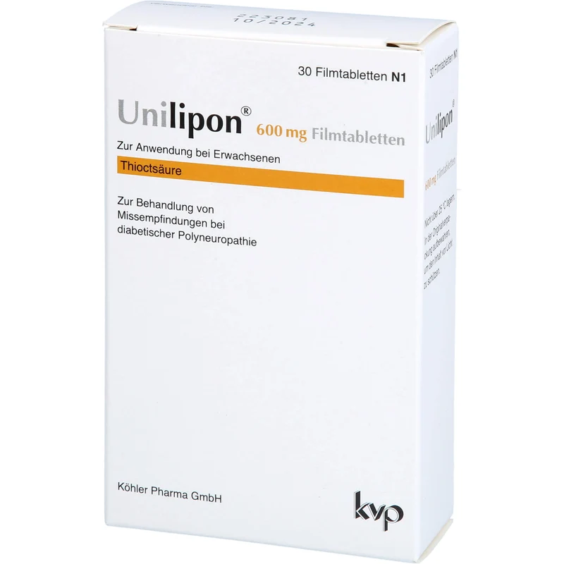 Unilipon 600 mg Filmtabletten bei Missempfindungen bei diabetischer Polyneuropathie, 30 St. Tabletten