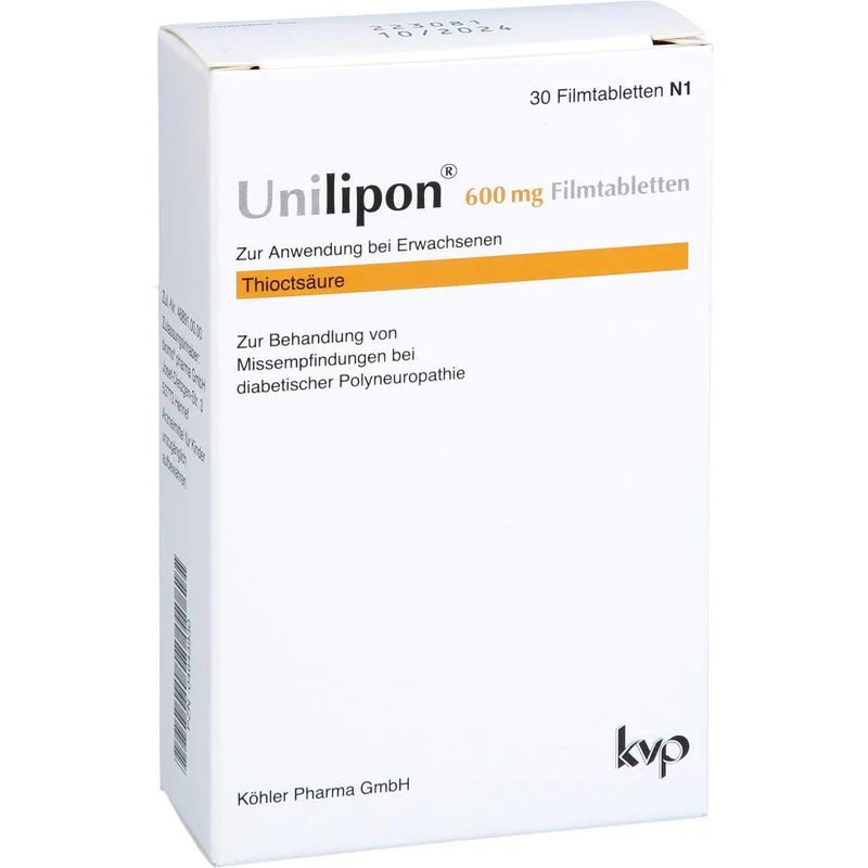 Unilipon 600 mg Filmtabletten bei Missempfindungen bei diabetischer Polyneuropathie, 30 St. Tabletten