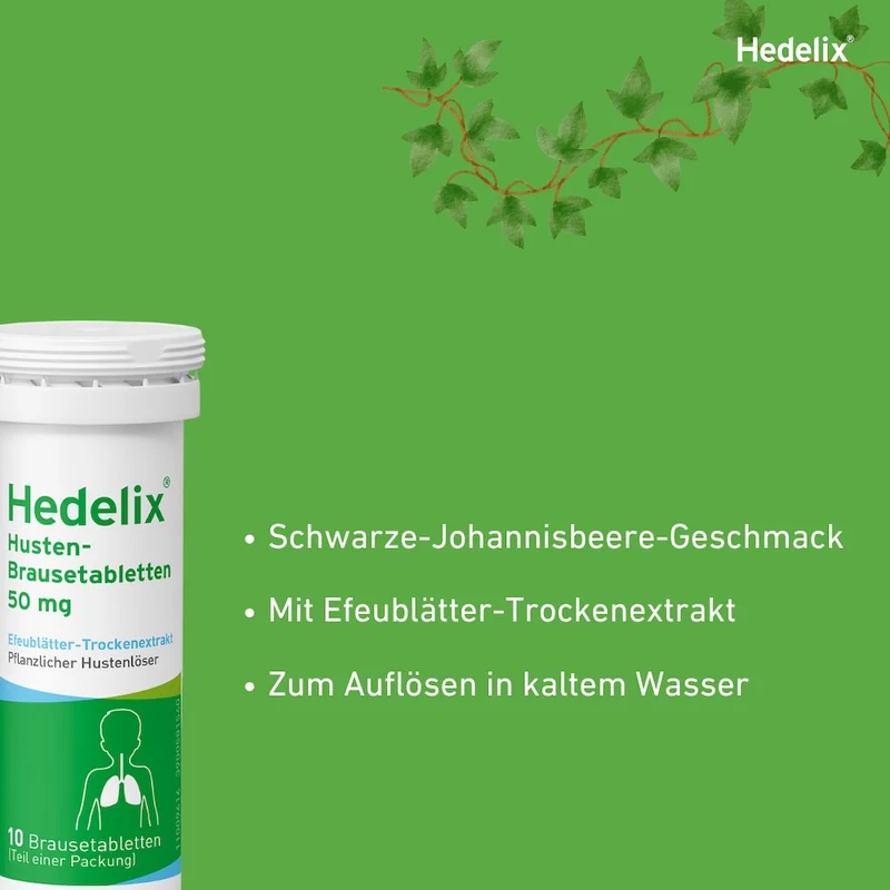 Hedelix Husten-Brausetabletten – natürlich wirksam gegen Husten, fruchtig lecker im Geschmack, 20 St. Tabletten