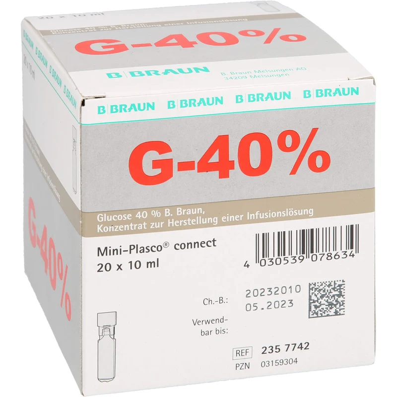 Glucose 40 % B. Braun Konzentrat zur Herstellung einer Infusionslösung, Mini Plasco connect 10 ml, 200 ml Lösung