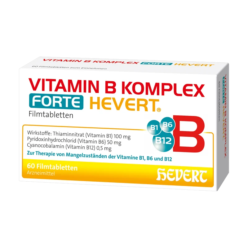 Vitamin B Komplex forte Hevert zur Therapie nachgewiesener Mangelzustände der Vitamine B1, B6 und B12, 60 St. Tabletten