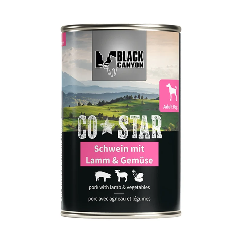 Black Canyon CoStar Nassfutter – Saftiges Schwein mit zartem Lamm & frischem Gemüse, getreidefrei, für ausgewachsene Hunde
