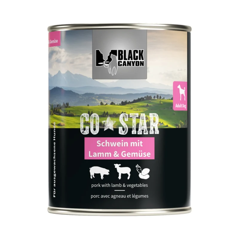 Black Canyon CoStar Nassfutter – Saftiges Schwein mit zartem Lamm & frischem Gemüse, getreidefrei, für ausgewachsene Hunde