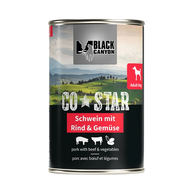 Black Canyon CoStar Schwein mit Rind & Gemüse – Getreidefreies Premium-Nassfutter für ausgewachsene Hunde | Echtes Fleisch aus Deutschland & Österreich, naturnah & leicht verdaulich