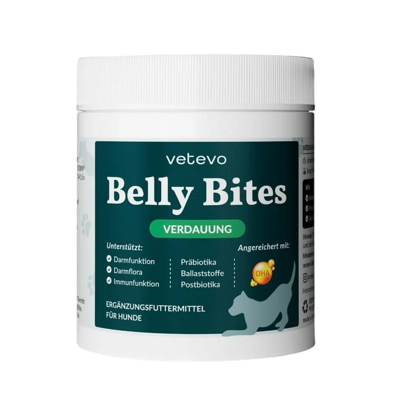 Vetevo Belly Bites 2.0 – Verdauungs-Snacks für Hunde mit Prä-, Pro- & Postbiotika, Kürbis & Algen | Für ein glückliches Hundebäuchlein