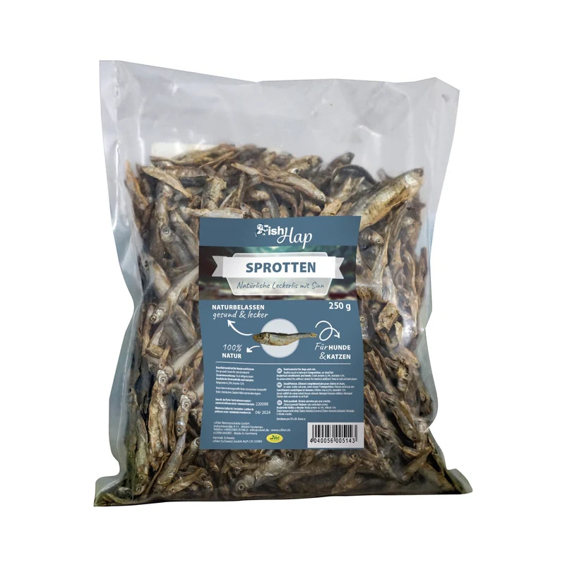 cdVet Fit-Hap FishHap Sprotten – Naturbelassener Kauspaß für Hunde & Katzen, 100% Fisch ohne Zusätze