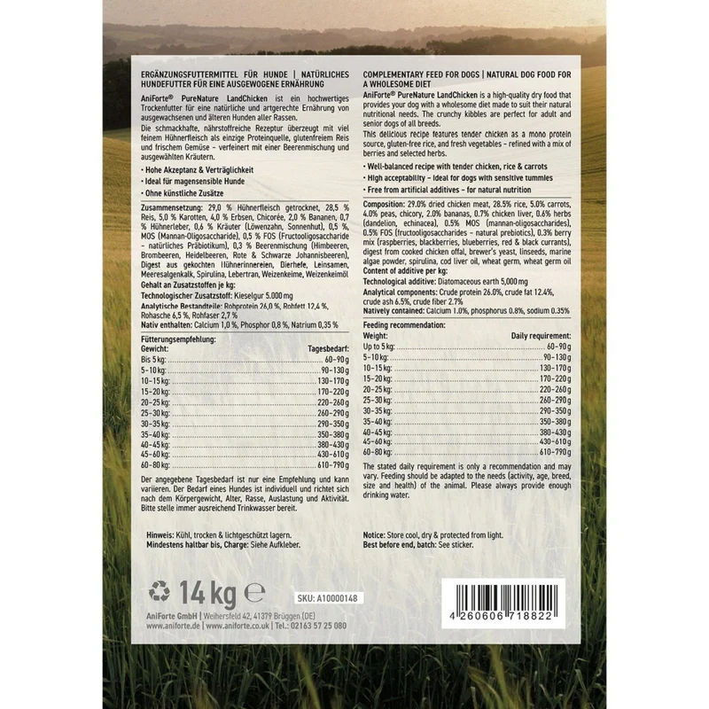 AniForte Pure Nature Premium-Trockenfutter mit Huhn – glutenfrei, leicht verdaulich & natürlich für ausgewachsene & ältere Hunde