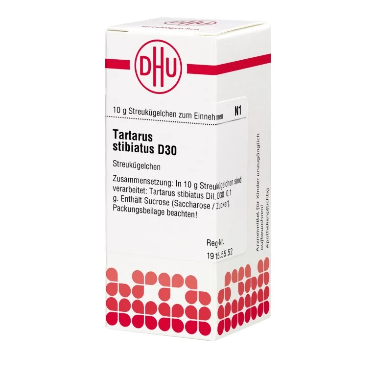 Tartarus stibiatus D30 DHU Globuli, 10 g Globuli