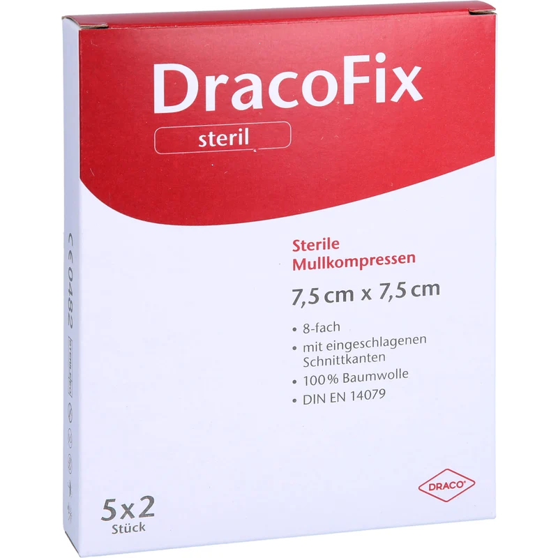 DracoFix Mullkompressen steril 8fach 7,5 x 7,5 cm, 10 St. Kompressen