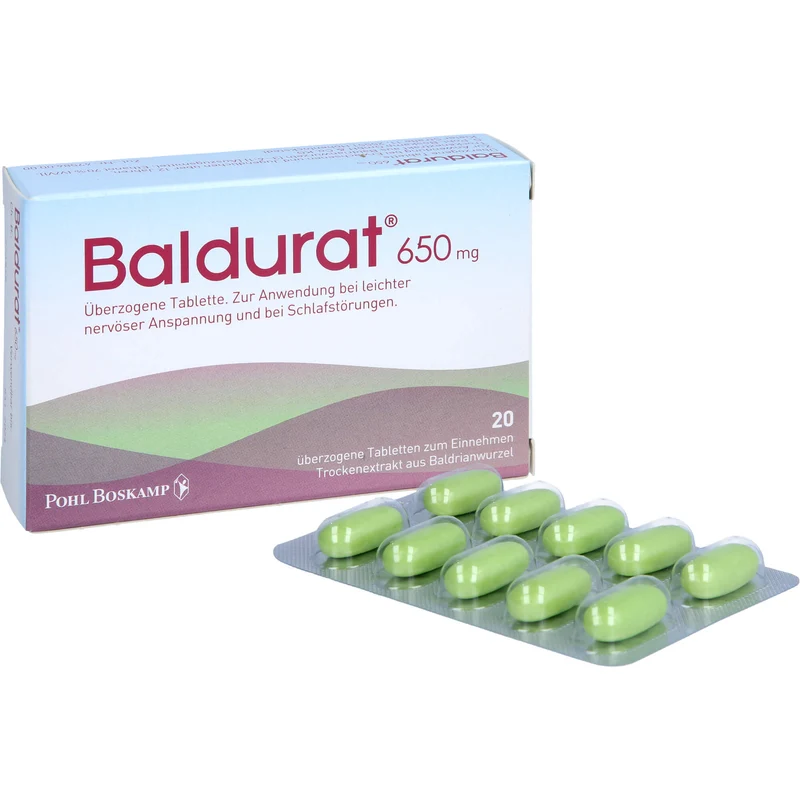 Baldurat 650 mg Tabletten bei leichter nervöser Anspannung und bei Schlafstörungen, 20 St. Tabletten