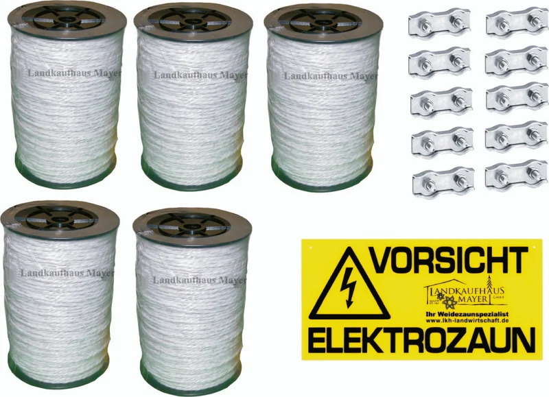 Weidezaunseil BASIC Set (5xSeil + 10x Verbinder + 1x Warnschild)