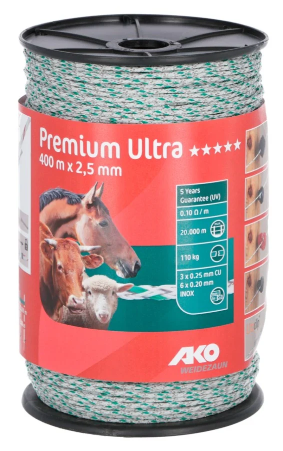 Weidezaunlitze Premium Ultra 400m 6x Niro 3x Kupfer