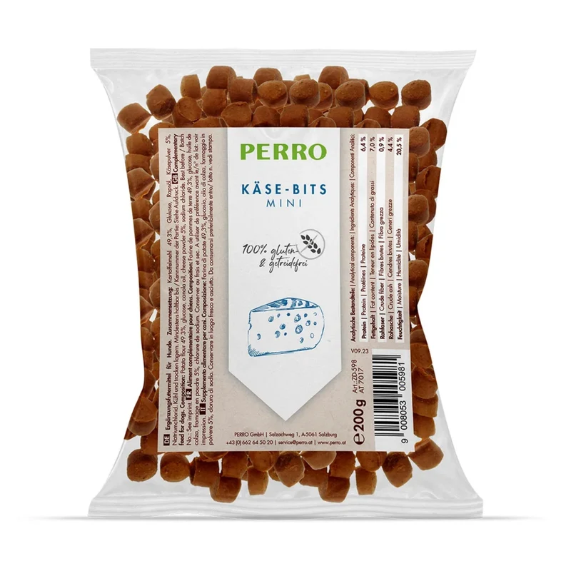 Perro Käse-Bits Mini – Weiche Käse-Trainingssnacks für kleine Hunde, getreidefrei & vegetarisch