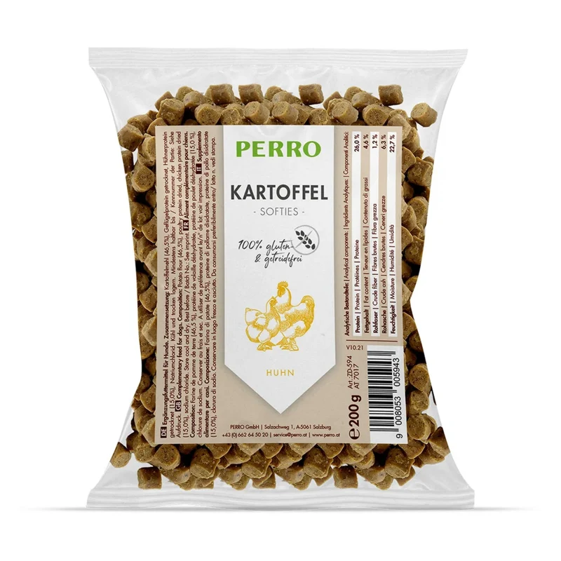 Perro Kartoffel Softies Huhn – Weiche Trainingsleckerlis für empfindliche Hunde, glutenfrei & getreidefrei