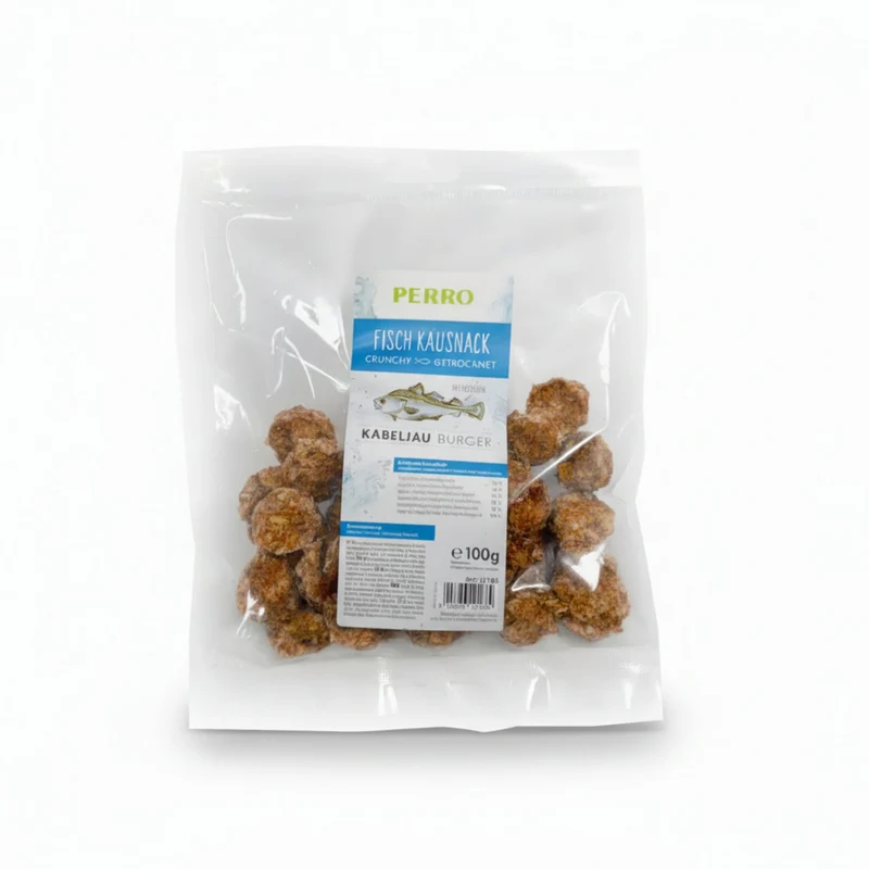 Perro Kabeljau Burger – 100% Fisch Kausnack für Hunde & Katzen, natürlich getrocknet, knusprig & proteinreich