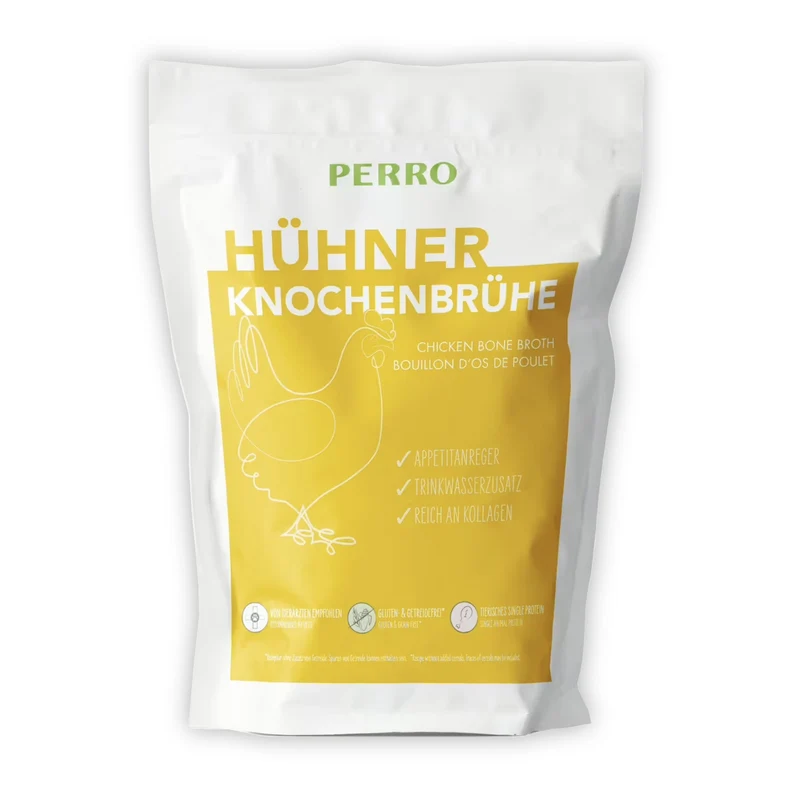 Perro Hühner Knochenbrühe für Hunde – Natürliches Kollagen für Gelenke & Darm, Schmackhaftes Topping für Trockenfutter, Fördert Flüssigkeitsaufnahme