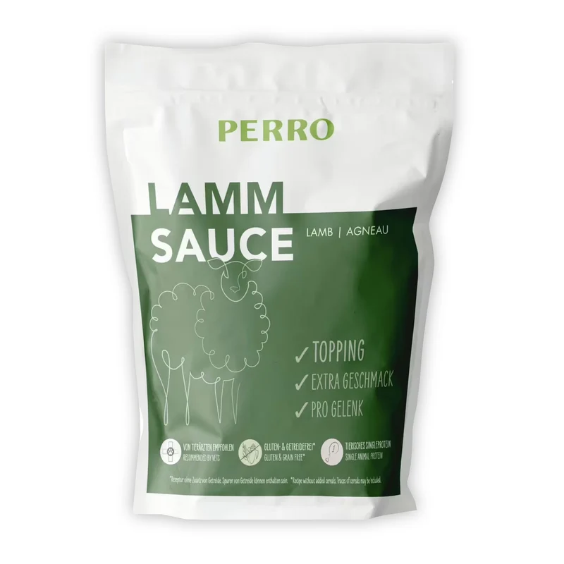Perro Topping Lamm Sauce – Hypoallergene Knochenbrühe für Hunde & Katzen | Geschmacksverstärker für Trockenfutter | Gluten- & Getreidefrei
