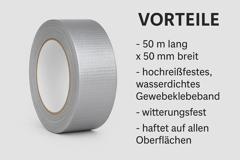 Gewebeklebeband silber - 50 mm x 50 m, witterungsbeständig & extra reißfest