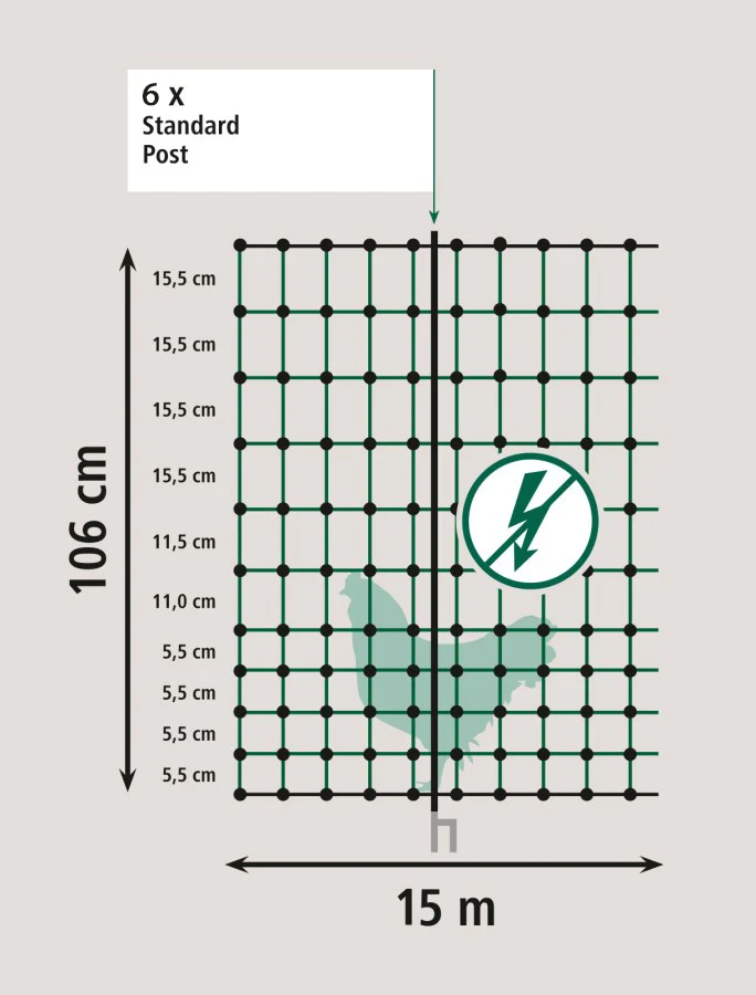 Geflügelnetz/Hundezaun 106cm Doppelspitze grün