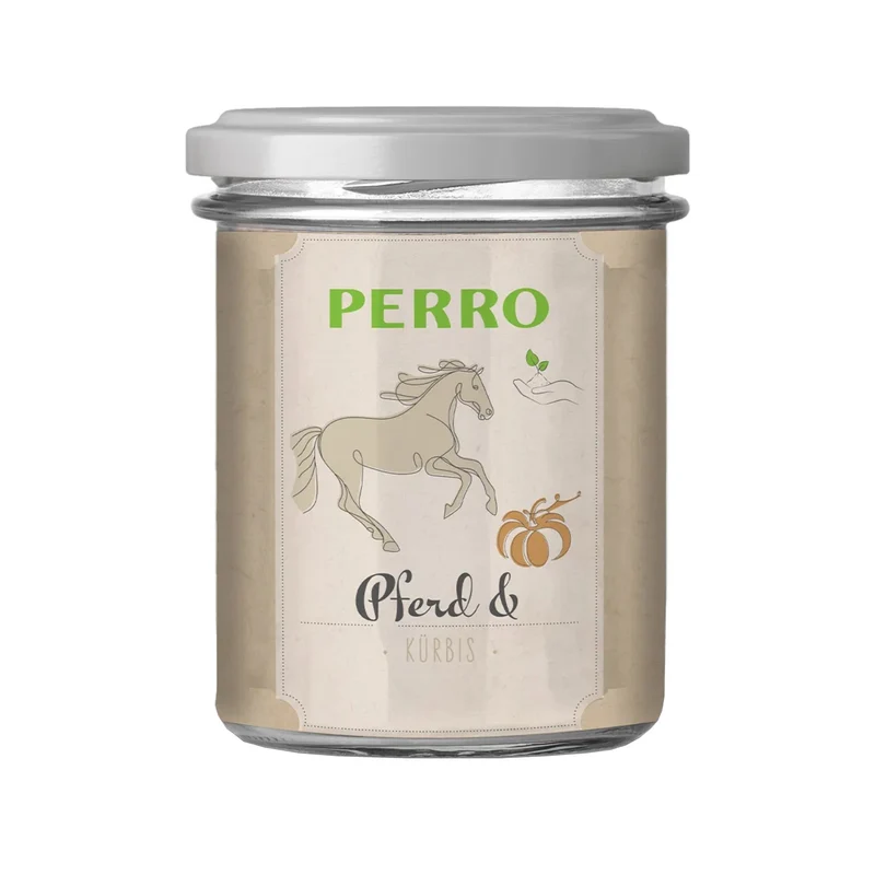 Perro Genießer Glas Pferd & Kürbis – Saftiges Nassfutter für anspruchsvolle Hunde | 100% Getreidefrei, Glutenfrei, Schonend im Glas & Unwiderstehlich Lecker