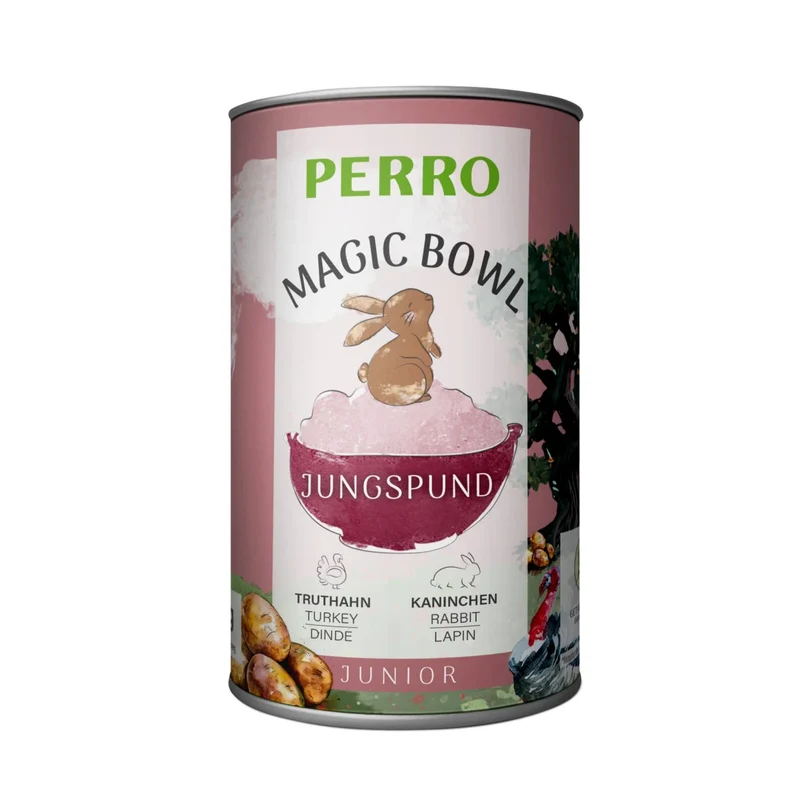 Perro Magic Bowl Jungspund – Saftiges Nassfutter mit Truthahn & Kaninchen für Welpen & Junghunde | Getreidefrei, Magenfreundlich & Rundum Ausgewogen