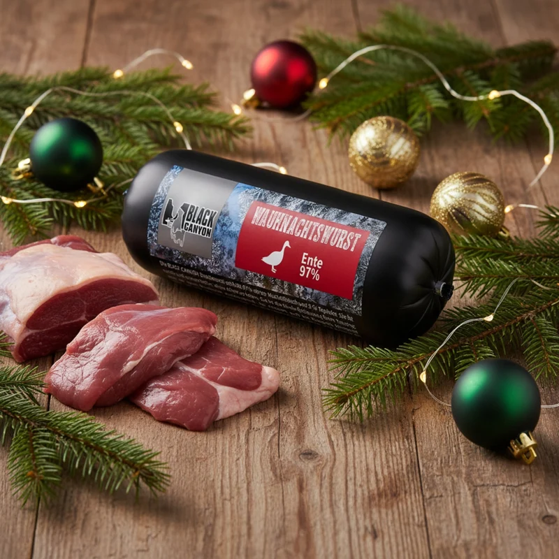 Black Canyon Wauhnachtswurst mit Ente – Premium Weihnachtssnack für Hunde & Katzen | Natürliche Festtagsbelohnung