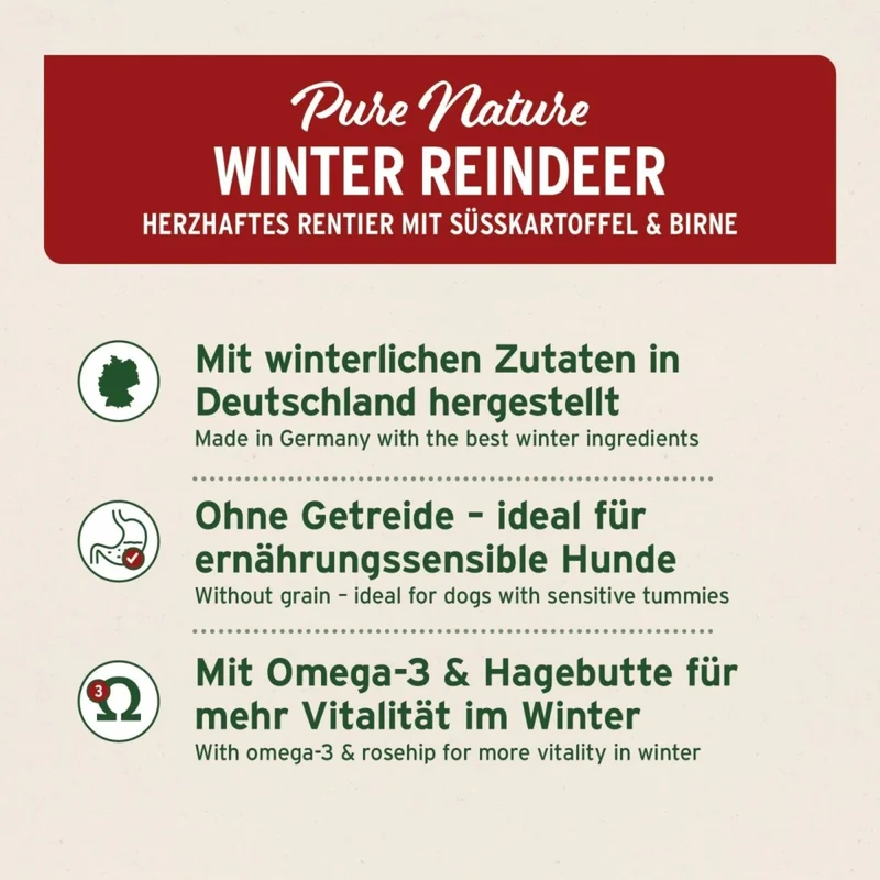 AniForte Pure Nature Winter Reindeer – Premium Hundenassfutter mit Rentier, Kürbis & Preiselbeeren für starke Abwehrkräfte