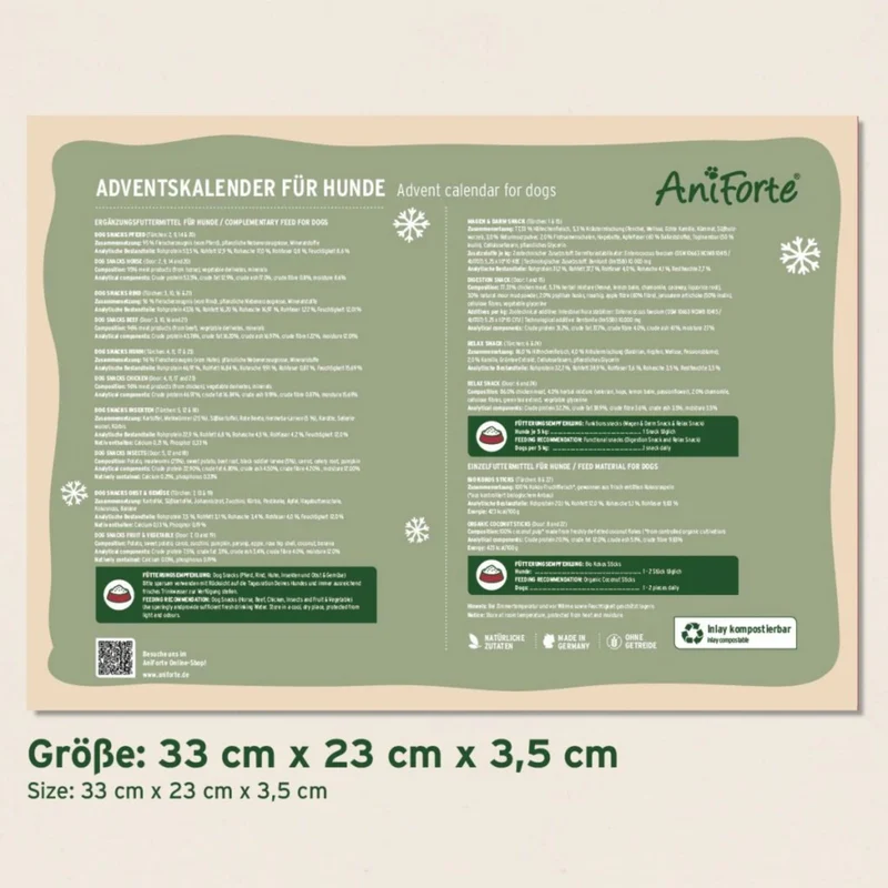 AniForte Hunde Adventskalender 2025 - 24 Premium Leckerlis Getreidefrei & Luftgetrocknet für Natürlichen Genuss