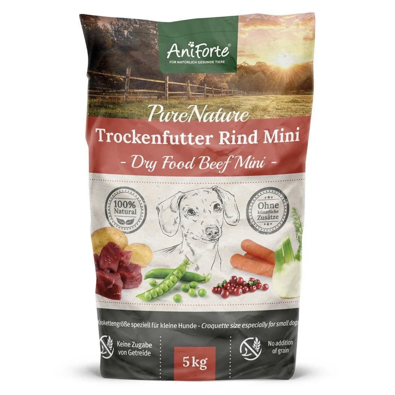 AniForte Pure Nature Rind Mini – Getreidefreies Premium-Trockenfutter für kleine Hunde mit saftigem Rind, Gemüse & Kräutern