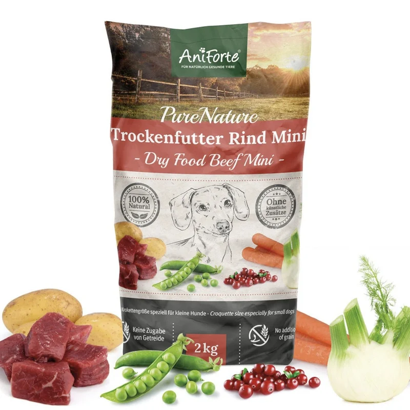 AniForte Pure Nature Rind Mini – Getreidefreies Premium-Trockenfutter für kleine Hunde mit saftigem Rind, Gemüse & Kräutern