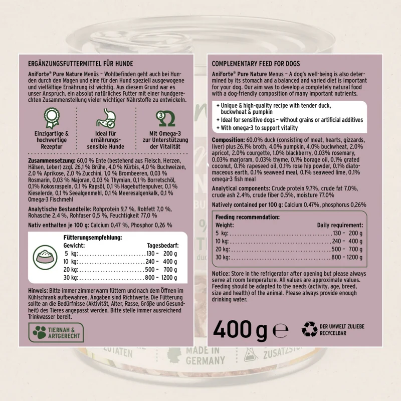 AniForte Pure Nature Freeland Duck Nassfutter – Premium Entenfleisch für sensible Hunde, 100% natürlich & hochverdaulich